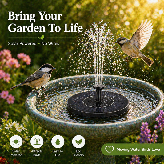 Solar Powered Bird Bath Fountain with 6 Nozzles for Bird Bath, Garden, Pond, Pool
