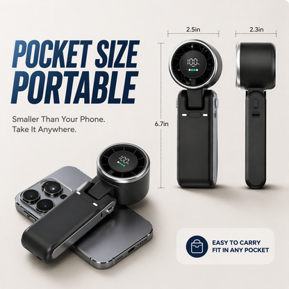Portable Turbo Handheld Fan – 100 Speeds, 5500mAh, Up to 10H Cooling, 20°F Drop, 170° Foldable